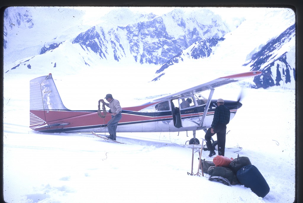 Don Sheldon and his plane at the landing site