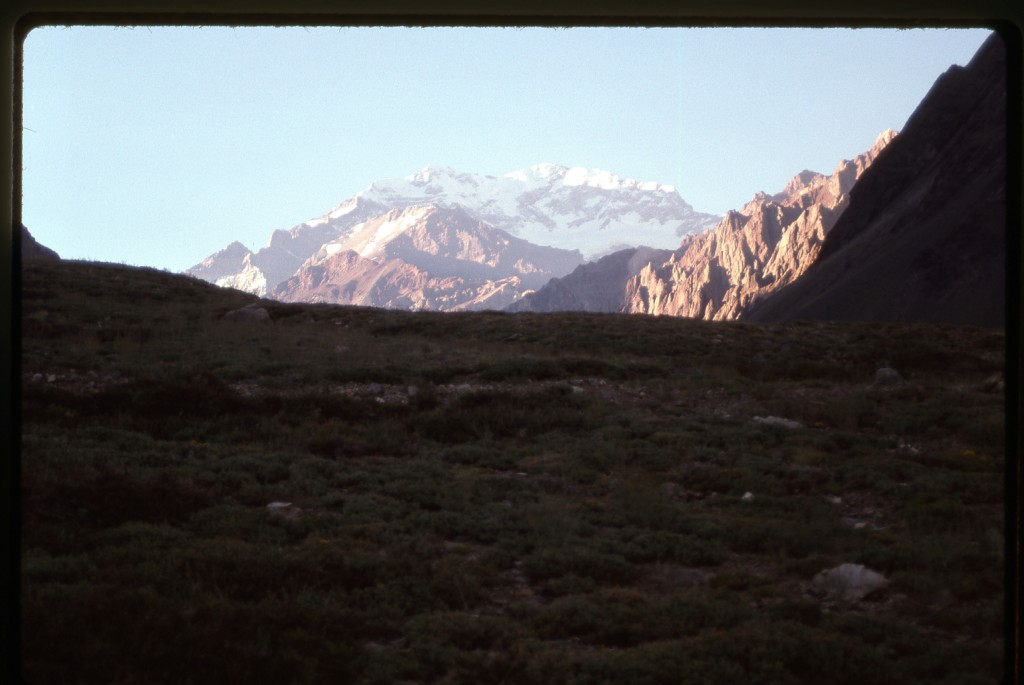 The sun setting on the 10,000-foot south face of Cerro Aconcagua