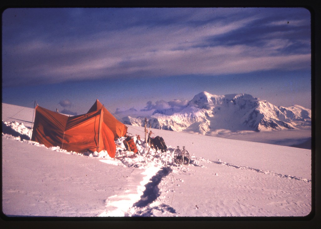 Camp Two at 15,200' with Mt. St. Elias in the background