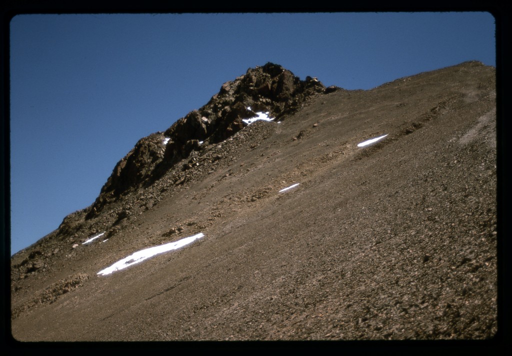 Looking up the slope towards the summit of Vallecitos
