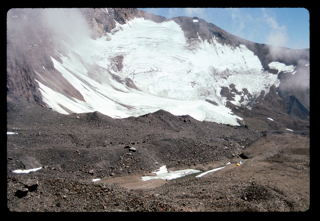 Ollada camp at 16,000'. Can you see the 3 tents? The glacier is on the east side of Cerro Rincón