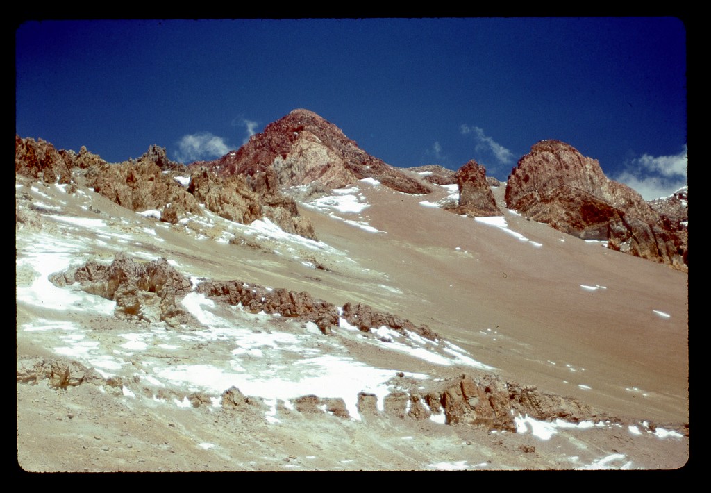 Looking southeast from 18,200' at Nido to the top of Aconcagua in the center of the photo.