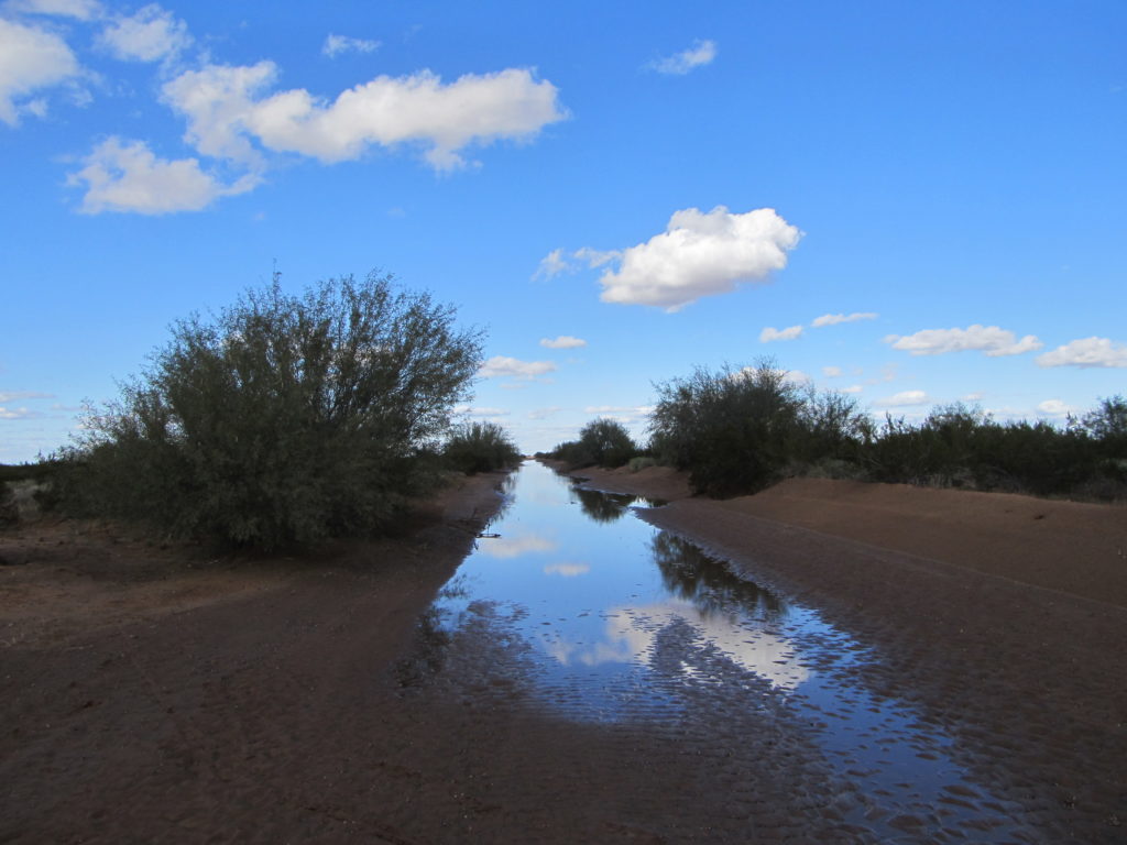 The flooded road