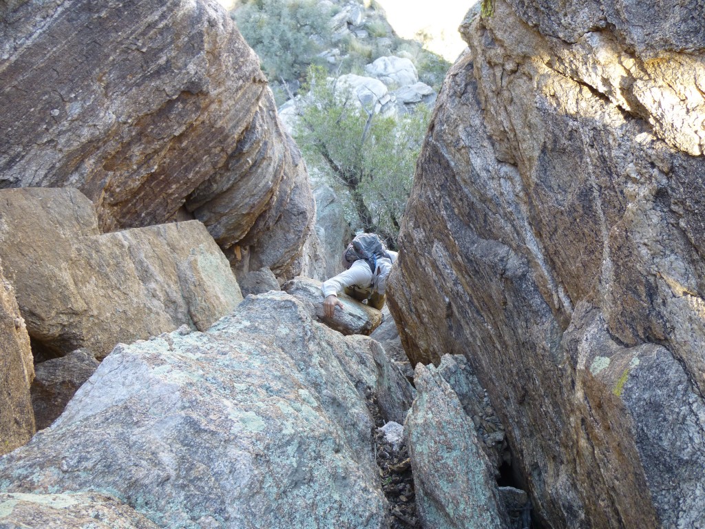 Jake downclimbing the gully