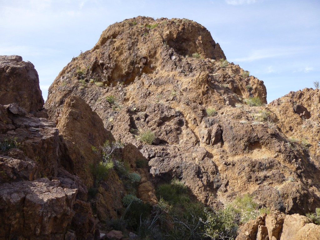 A view of the south side of the peak, showing the area of the climb to the summit