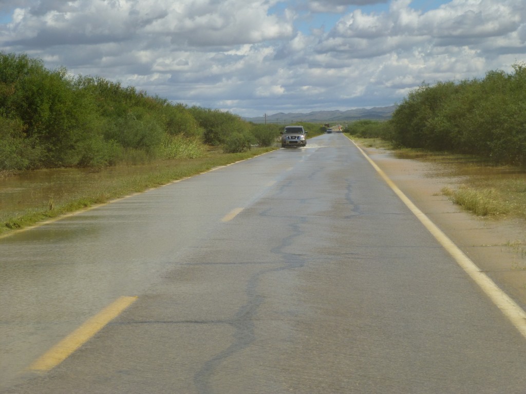 Water running across Highway 86