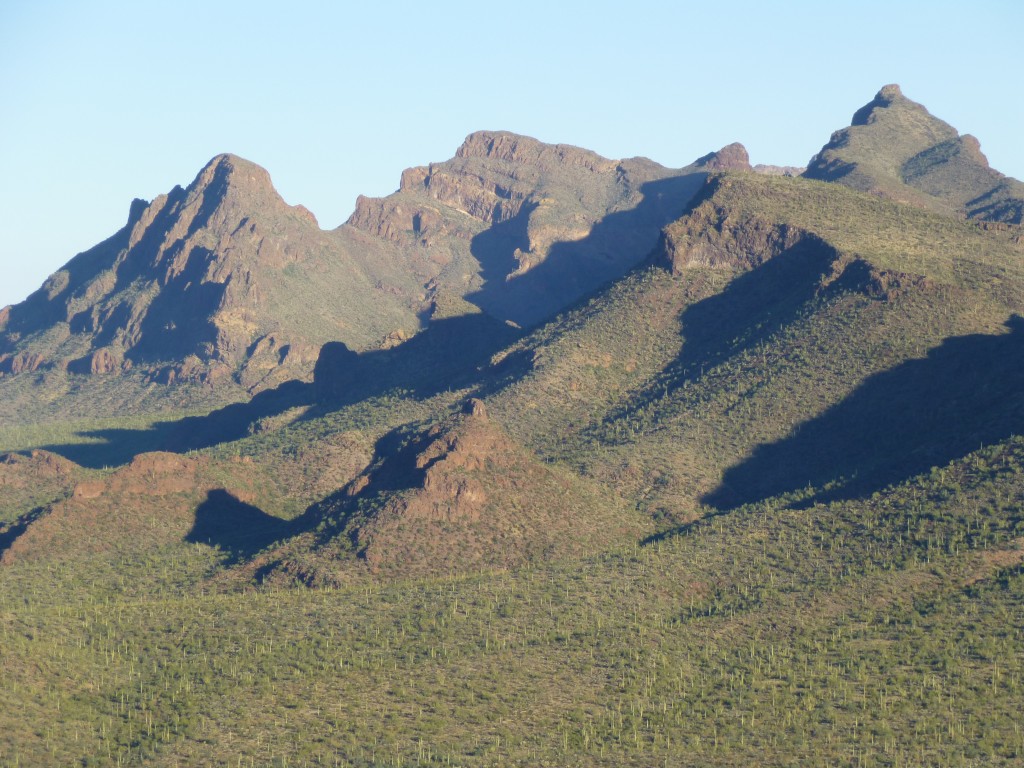 From Peak 2614, looking north to Peak 3704 (L), Diaz Spire (C) and Diaz Peak (R)