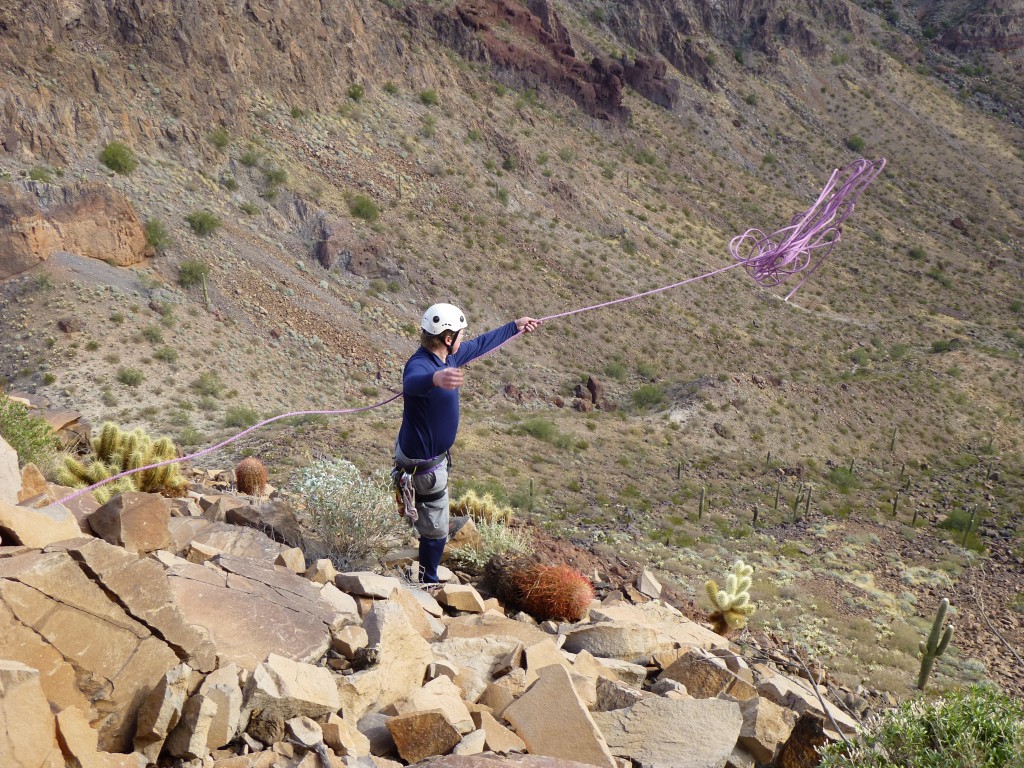 Andy tossing down the rappel rope