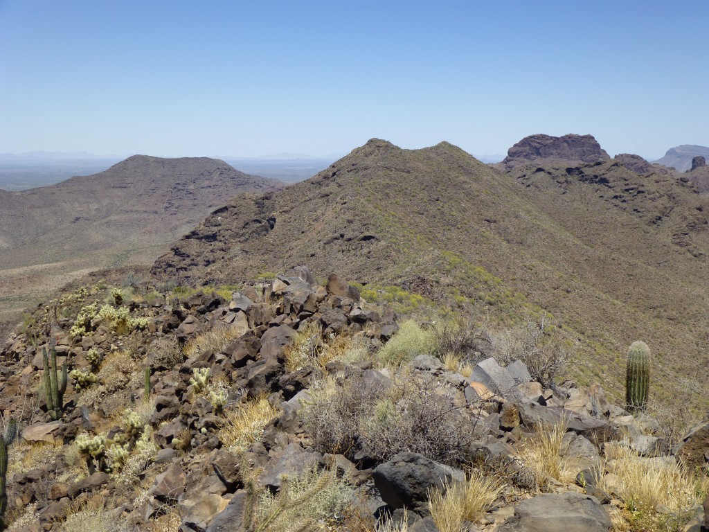 On the left is Peak 2848; the double peak of 3019; the mighty Kino Peak is on the right