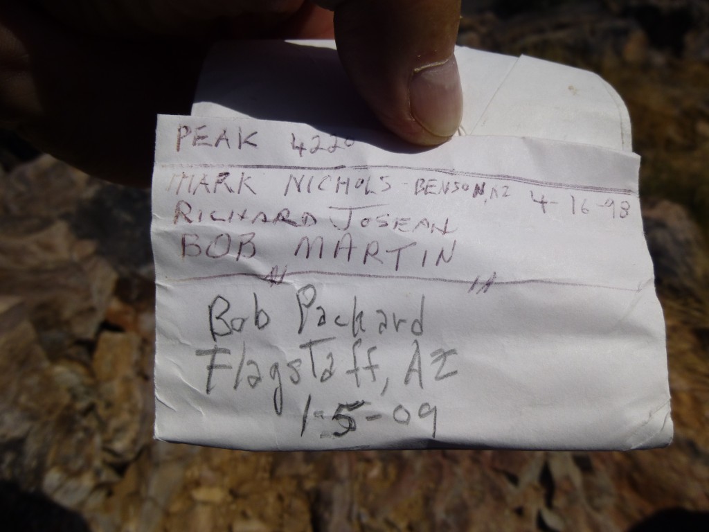 The summit register on Peak 4220