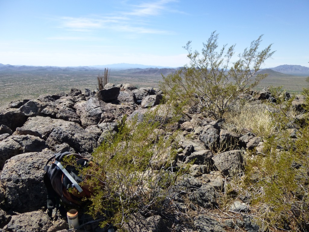 From the top of Peak 1932, looking southwest to distant Cerro Pinacate (a world heritage site) in Mexico