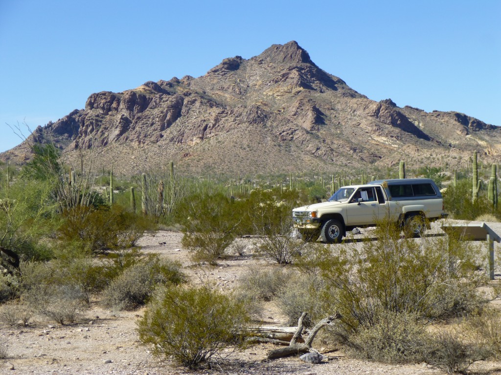 The truck and Pinkley Peak