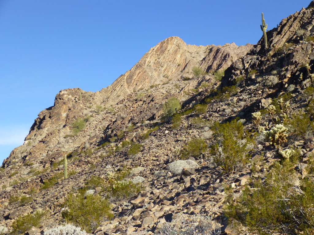 Looking northwest up to the summit of Peak 1145