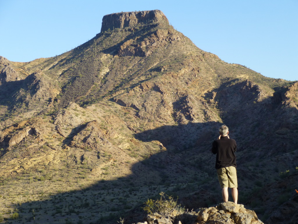 Taking a break before heading down the nasty hill, with Hat Mountain to the north.