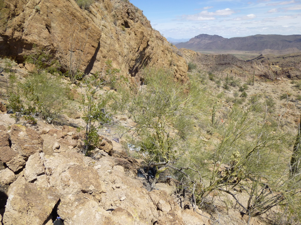 Looking back across the hillside, with the saddle on the right