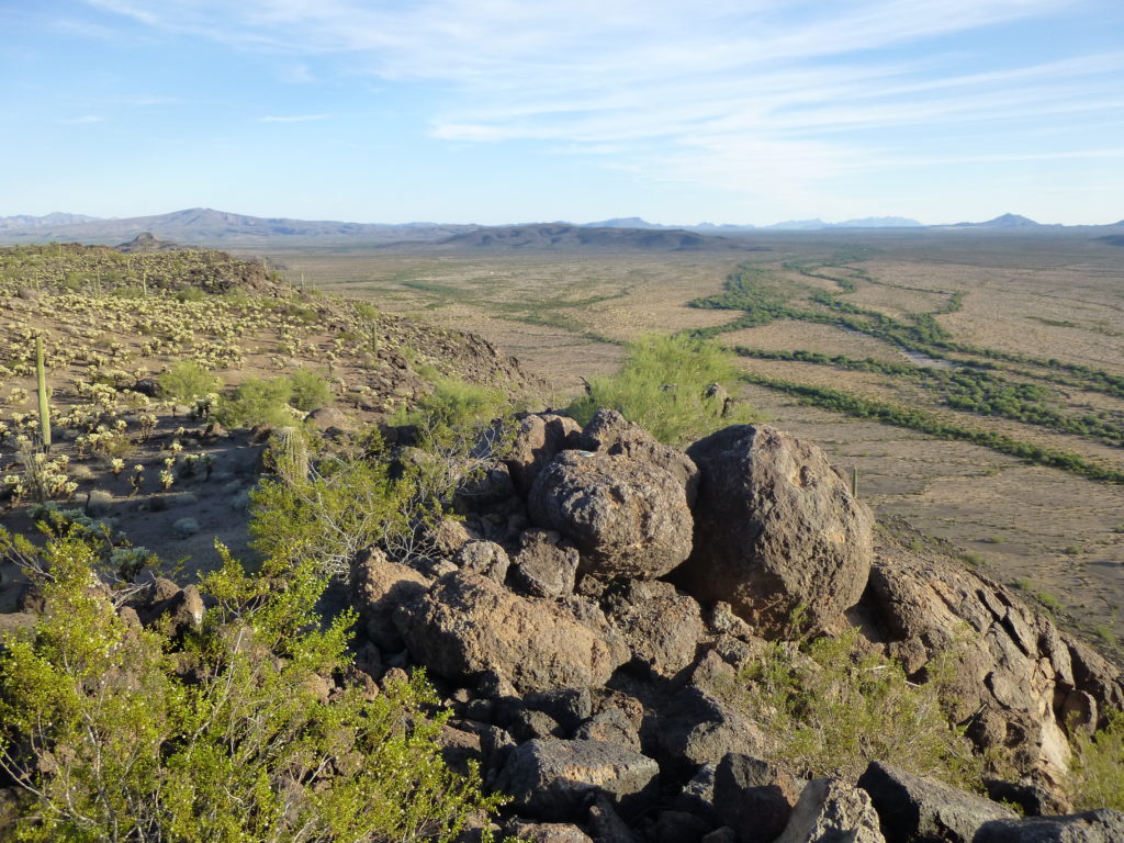 Looking down on to Ten Mile Wash from our benchmark summit.